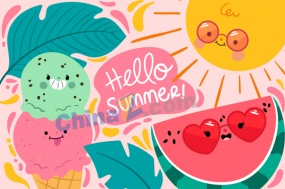 你好夏天可爱童趣背景图